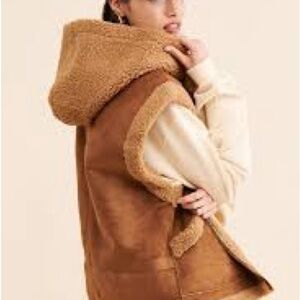 NWT- Free People Suede Sherpa Hooded Vest